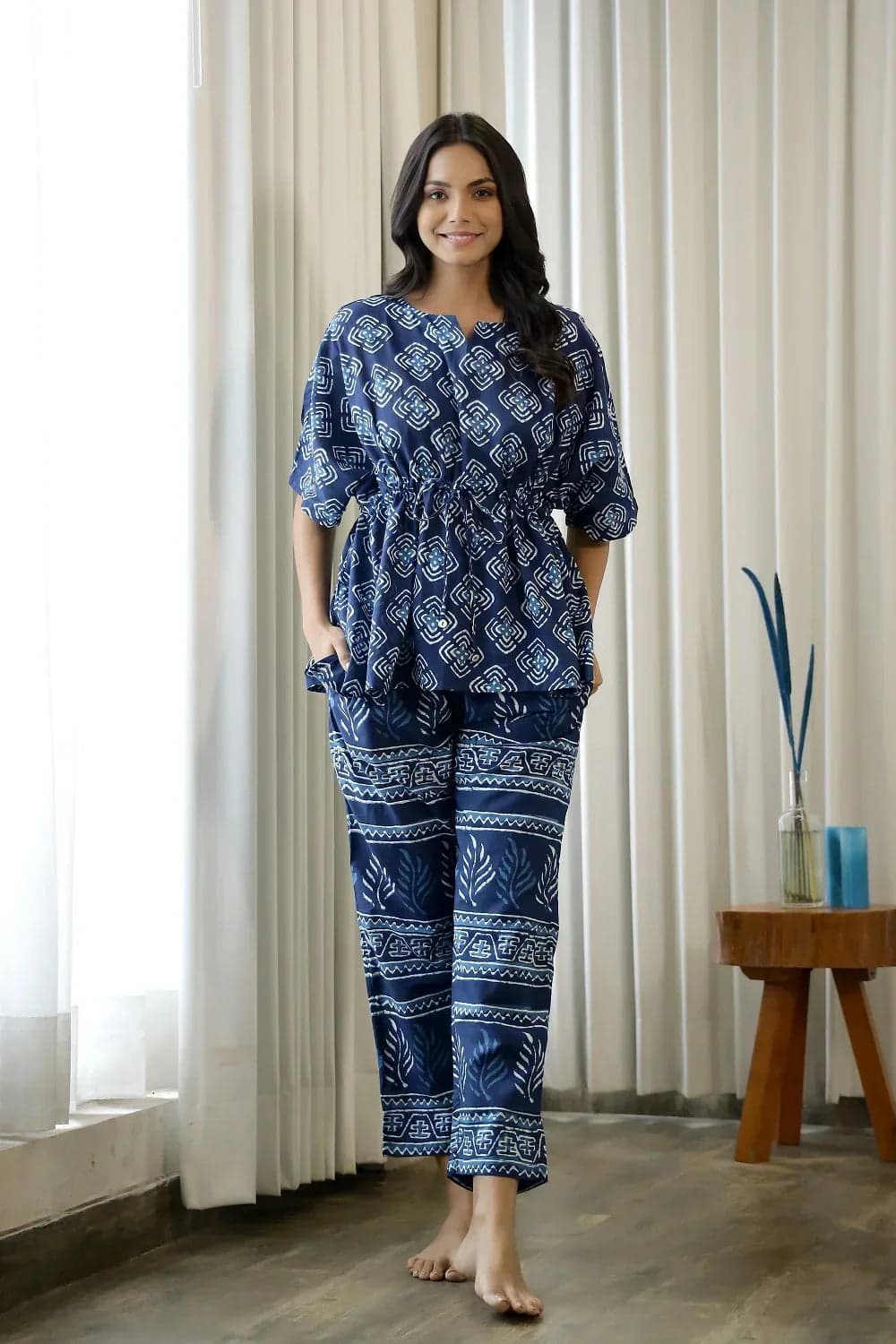 Indigo Motif Kaftan Pair